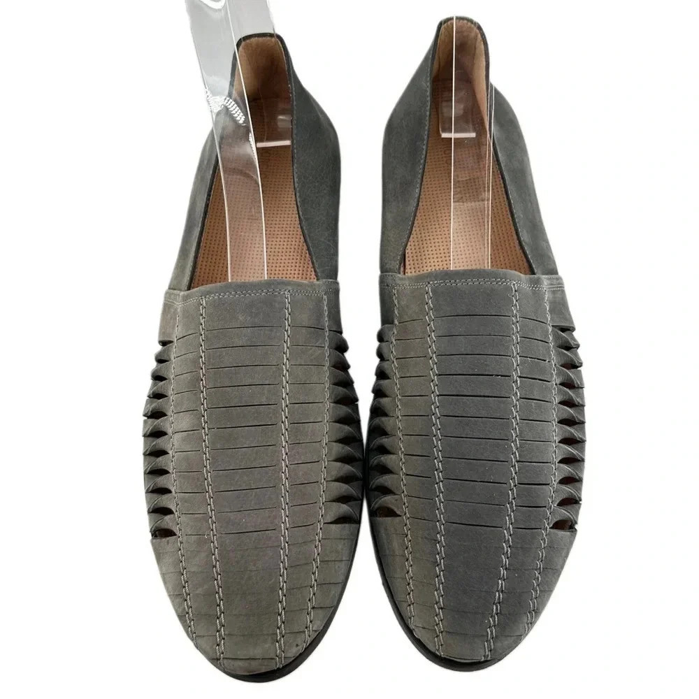 Giorgio Armani mens flats 44 gray Italian Napa suede smoking loafers old money
